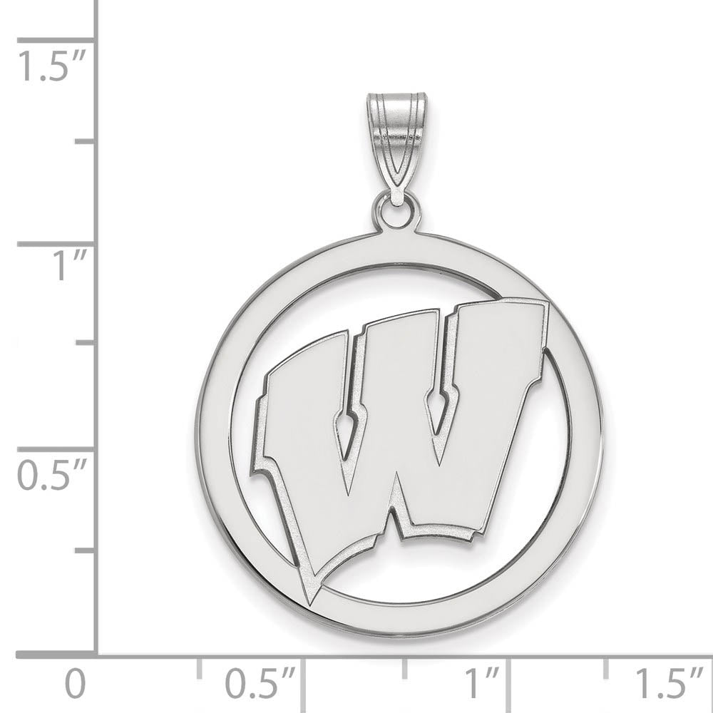 Alternate view of the Sterling Silver U. of Wisconsin XL Initial W Circle Pendant by The Black Bow Jewelry Co.