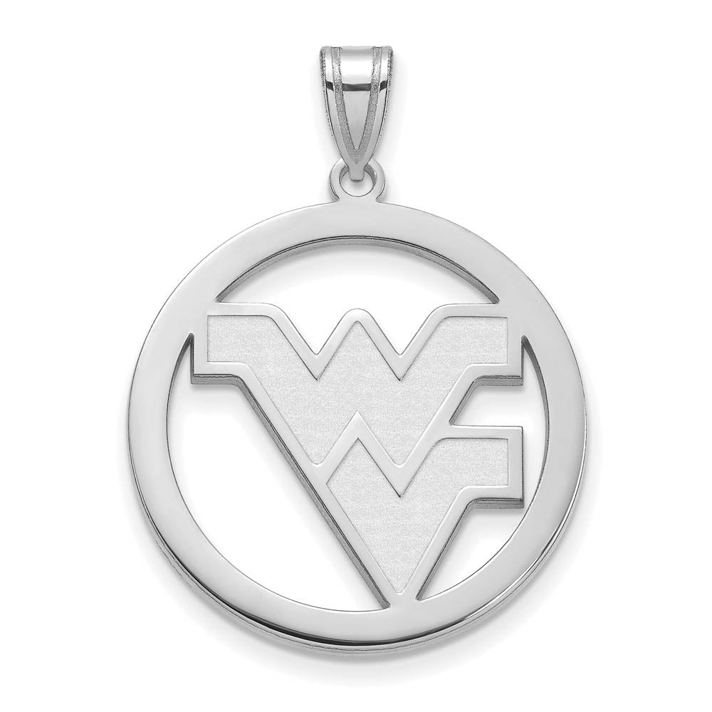 Sterling Silver West Virginia U. XL Circle Pendant, Item P15396 by The Black Bow Jewelry Co.