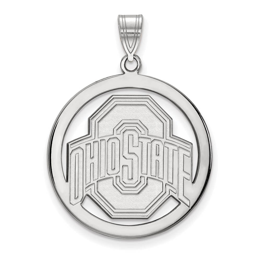 Sterling Silver Ohio State XL Circle Pendant, Item P15398 by The Black Bow Jewelry Co.