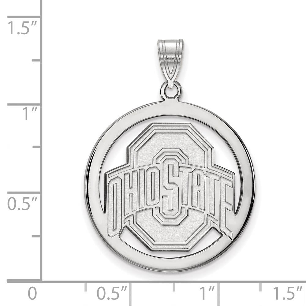 Alternate view of the Sterling Silver Ohio State XL Circle Pendant by The Black Bow Jewelry Co.
