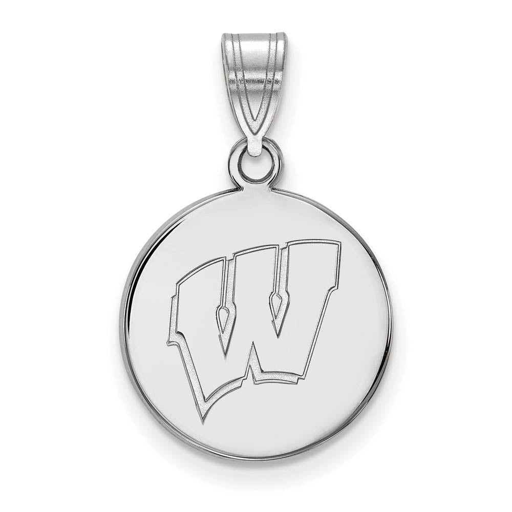 Sterling Silver U. of Wisconsin Medium Initial W Disc Pendant, Item P15422 by The Black Bow Jewelry Co.