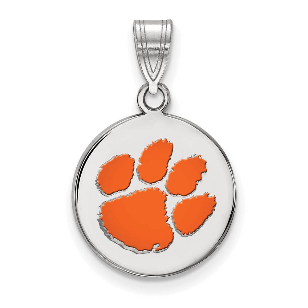Sterling Silver Clemson U Medium Enamel Disc Pendant, Item P15424 by The Black Bow Jewelry Co.