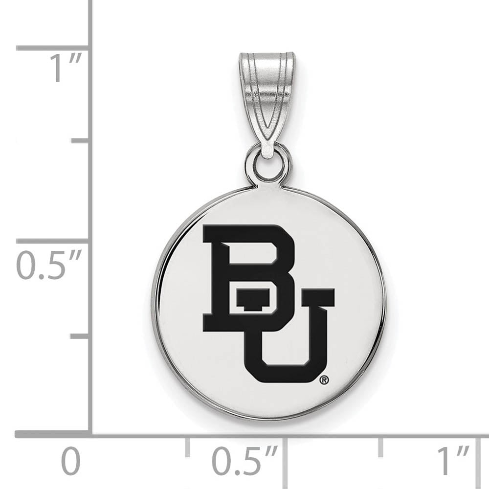Alternate view of the Sterling Silver Baylor U Medium Enamel Disc Pendant Necklace by The Black Bow Jewelry Co.