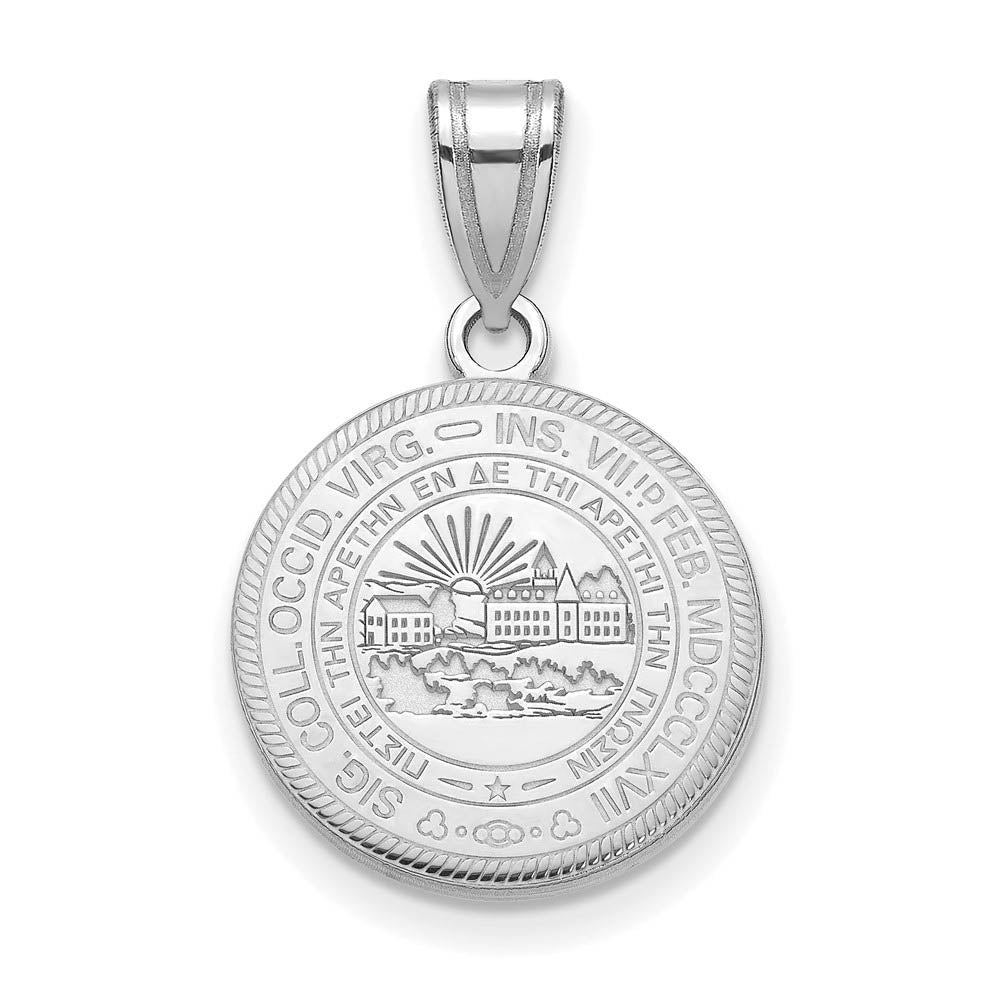 Sterling Silver West Virginia U. Medium Crest Disc Pendant, Item P15478 by The Black Bow Jewelry Co.