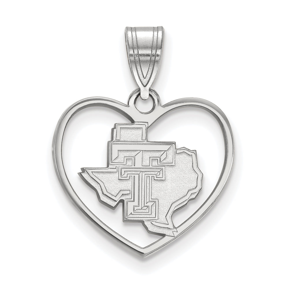 Sterling Silver Texas Tech U. Heart Pendant, Item P15495 by The Black Bow Jewelry Co.