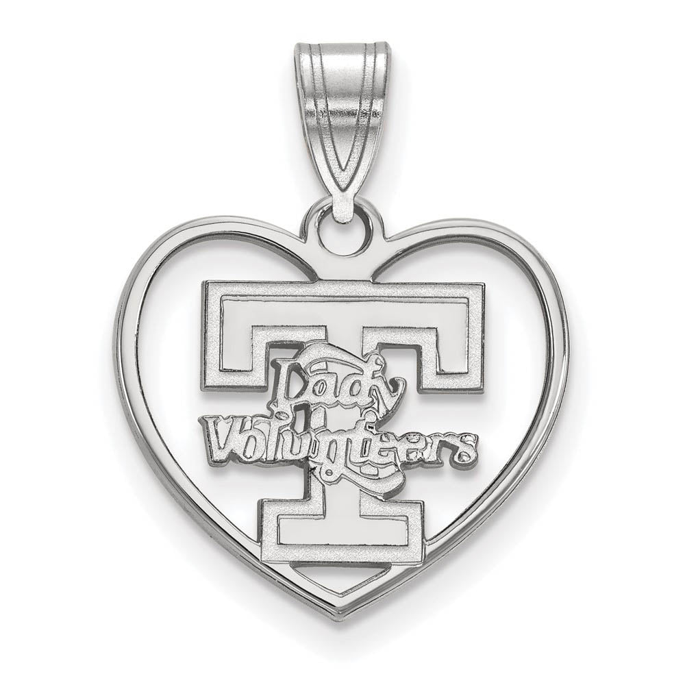 Sterling Silver U. of Tennessee 'T' Logo Heart Pendant, Item P15497 by The Black Bow Jewelry Co.