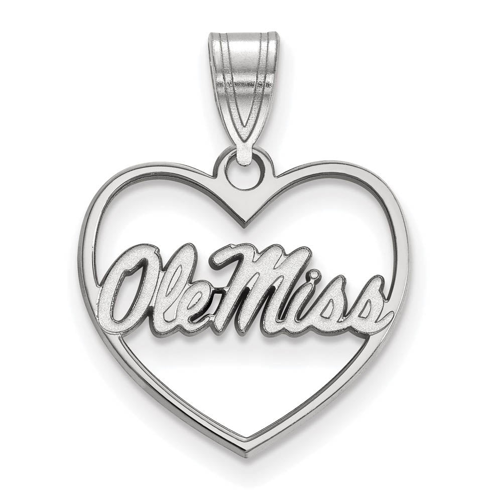 Sterling Silver U. of Mississippi Heart Pendant, Item P15535 by The Black Bow Jewelry Co.
