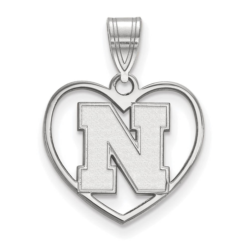 Sterling Silver U. of Nebraska Heart Pendant, Item P15554 by The Black Bow Jewelry Co.