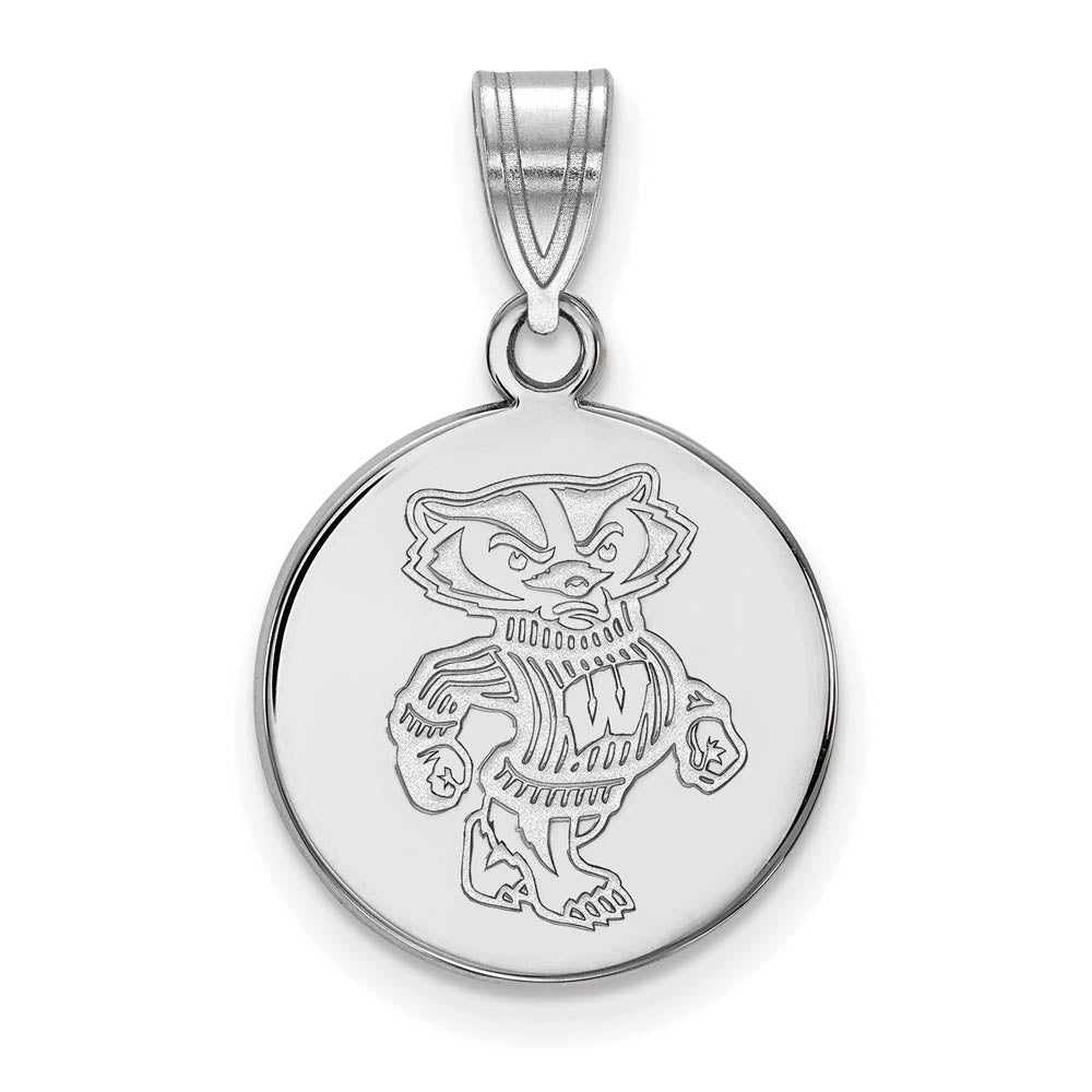 Sterling Silver U. of Wisconsin Medium Badgers Disc Pendant, Item P15566 by The Black Bow Jewelry Co.