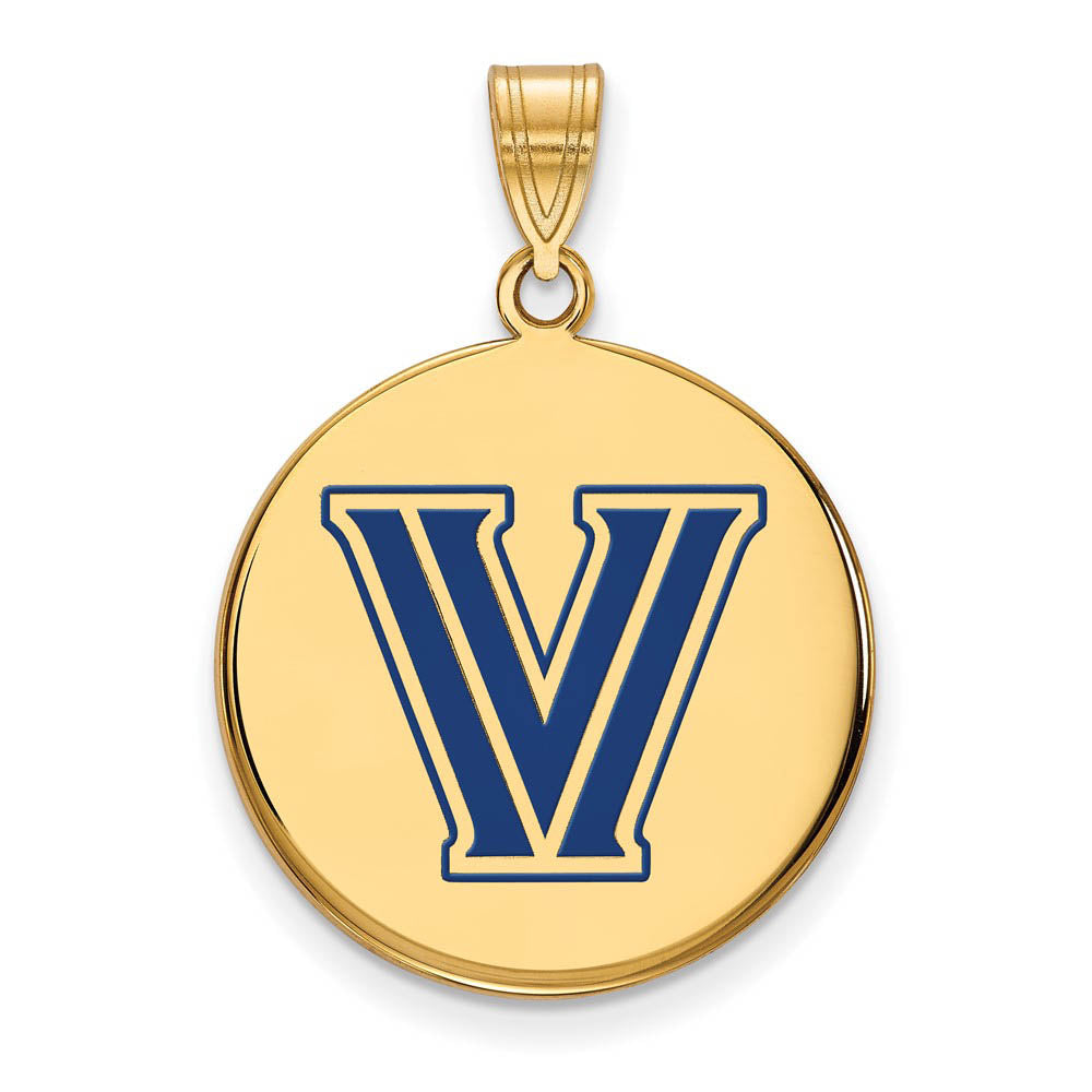 14k Gold Plated Silver Villanova Univ. Large Enamel Disc Pendant, Item P15574 by The Black Bow Jewelry Co.