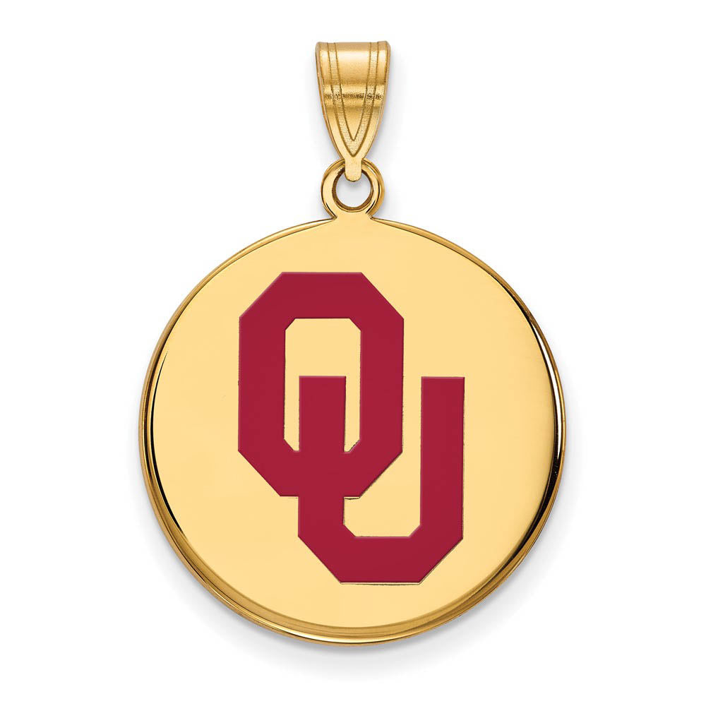 SS w/GP U. of Oklahoma Large Enamel 'OU' Disc Pendant, Item P15576 by The Black Bow Jewelry Co.