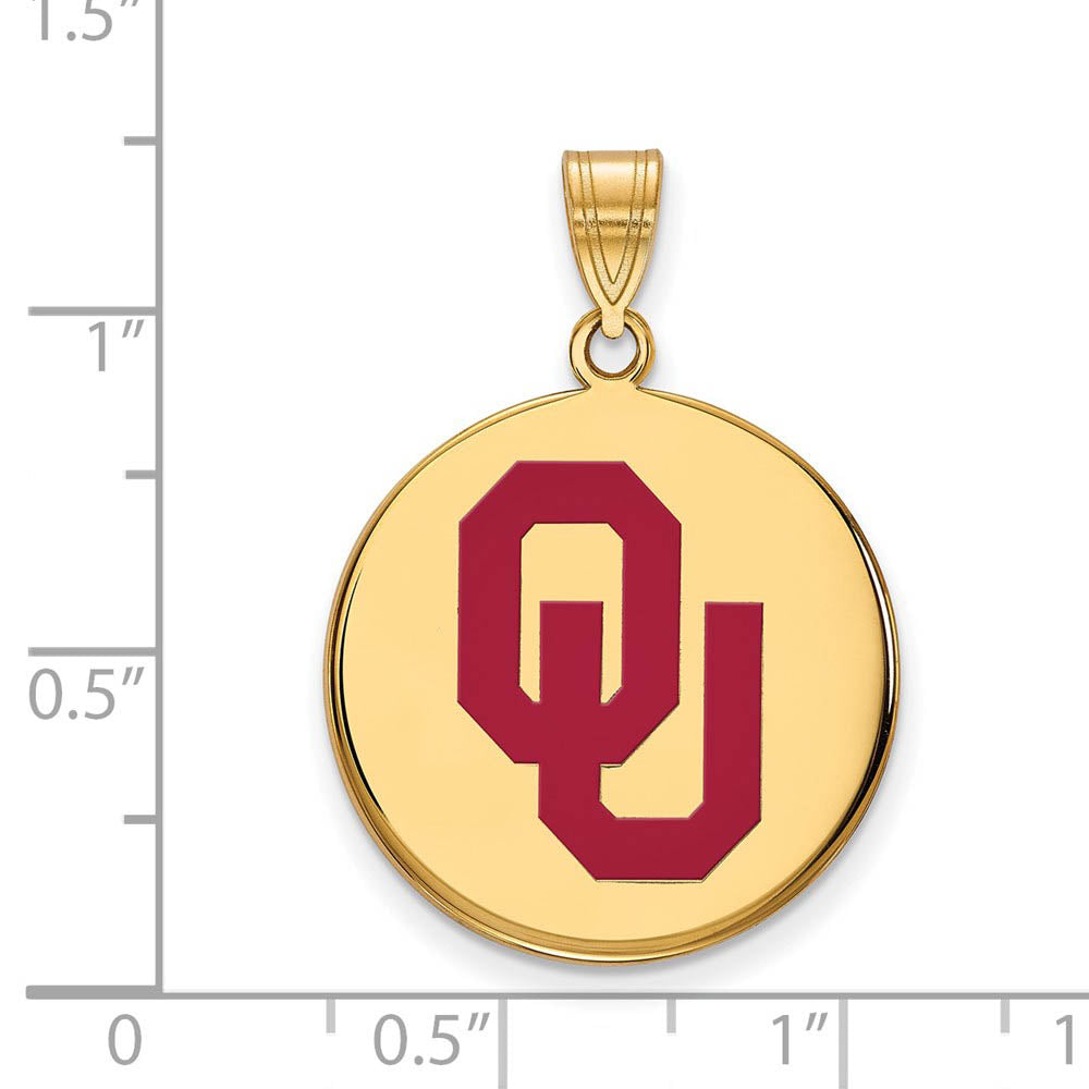 Alternate view of the SS w/GP U. of Oklahoma Large Enamel 'OU' Disc Pendant by The Black Bow Jewelry Co.