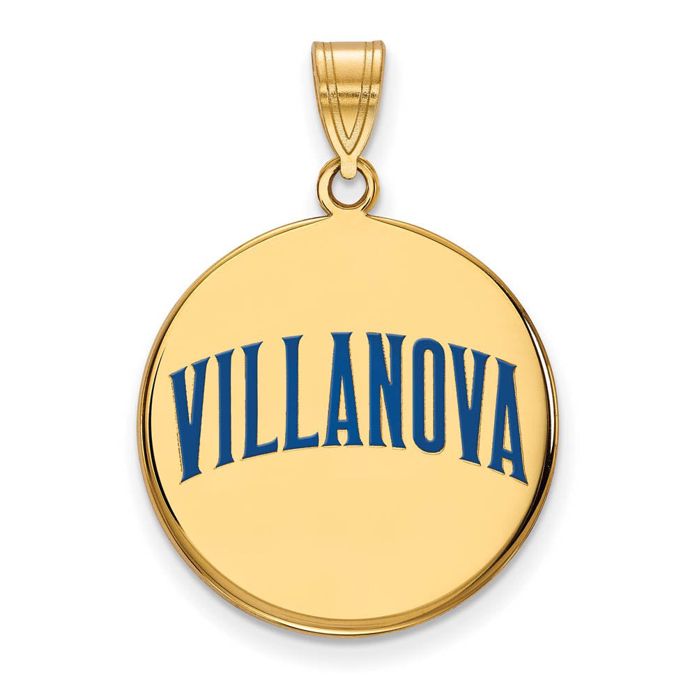 14k Gold Plated Silver Villanova U. Large Enamel Script Disc Pendant, Item P15578 by The Black Bow Jewelry Co.