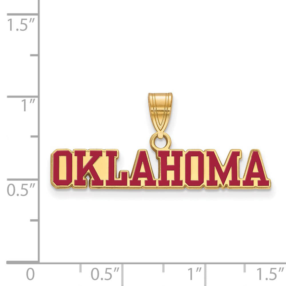 Alternate view of the 14k Gold Plated Silver U. of Oklahoma Large Enamel Pendant by The Black Bow Jewelry Co.