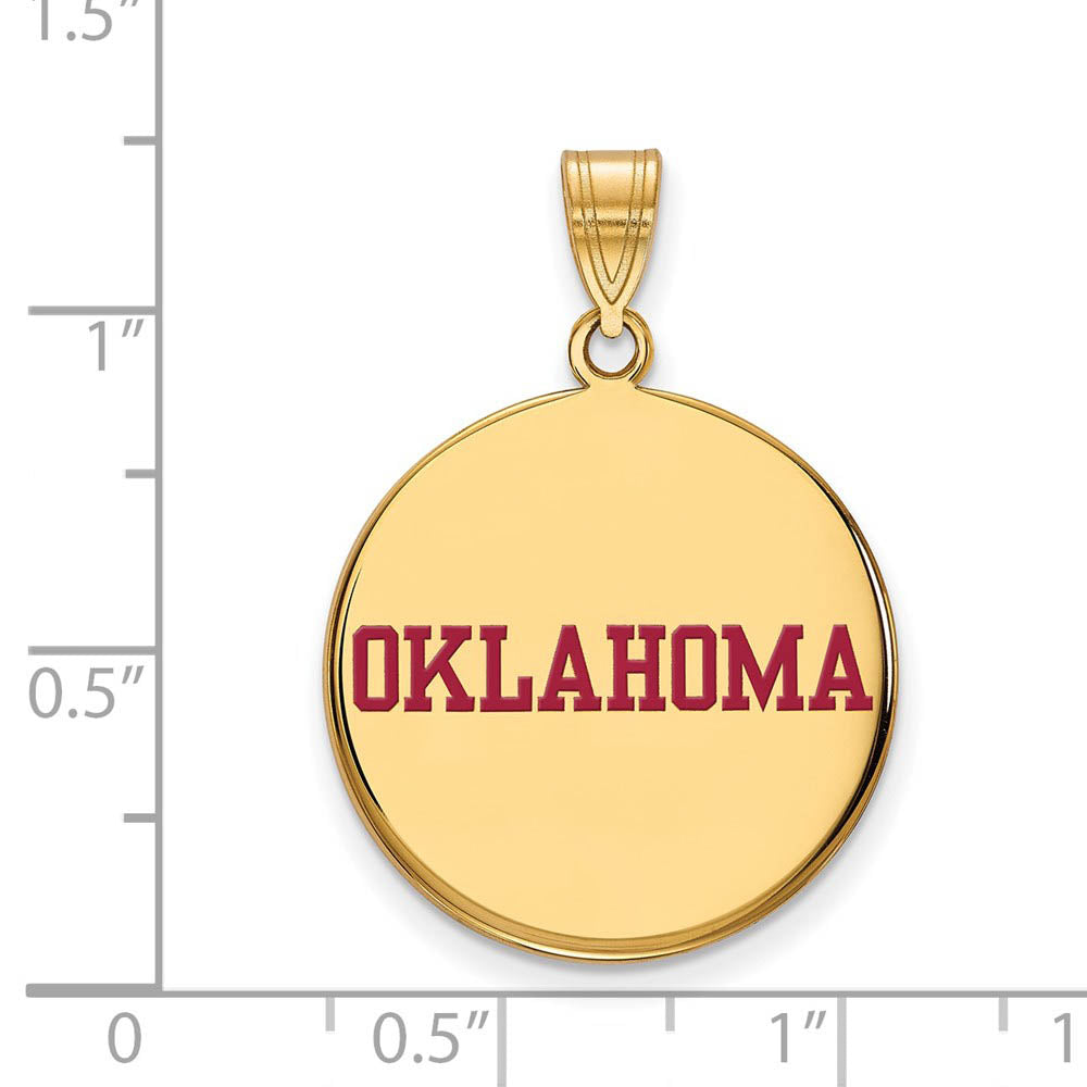 Alternate view of the SS w/GP U. of Oklahoma Large Enamel Disc Pendant by The Black Bow Jewelry Co.
