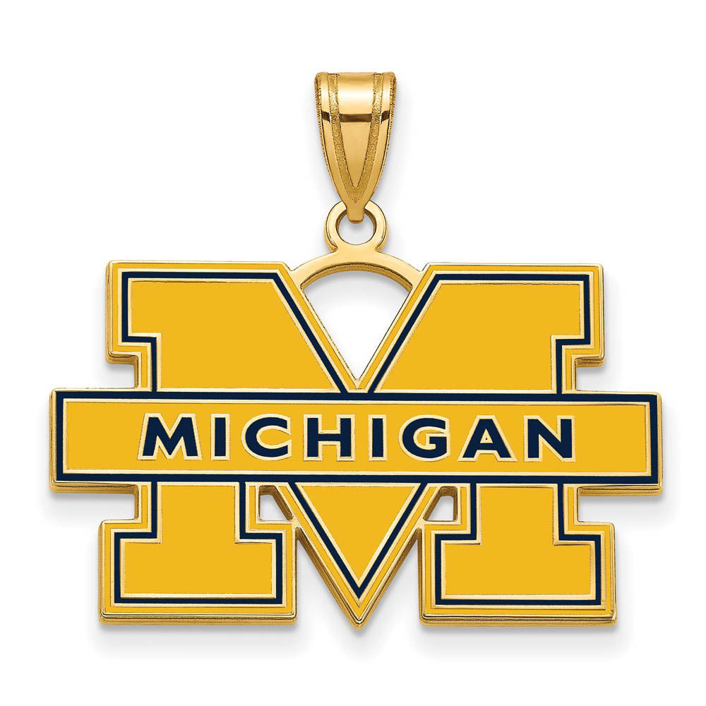 14k Gold Plated Silver U. of Michigan LG Blue Enamel 'M' Pendant, Item P15583 by The Black Bow Jewelry Co.