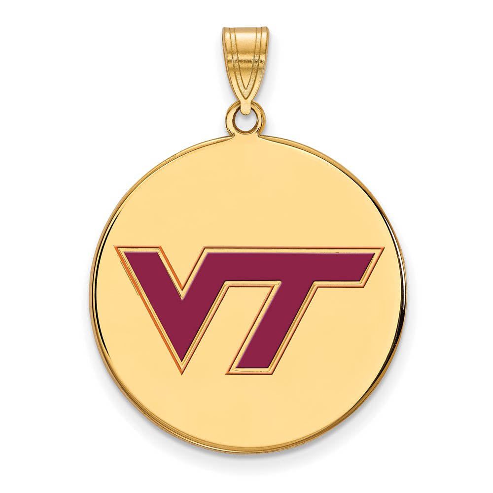 14k Gold Plated Silver Virginia Tech Large Enamel Logo Disc Pendant, Item P15584 by The Black Bow Jewelry Co.