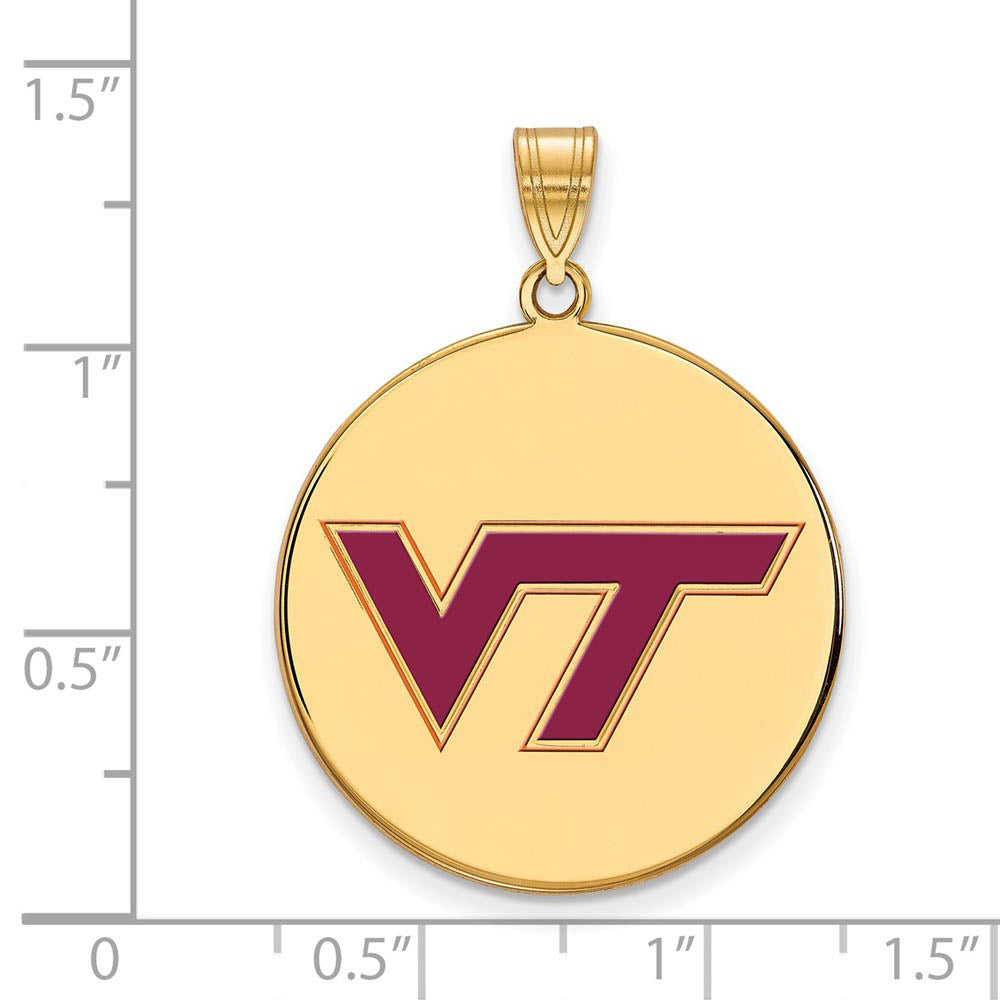 Alternate view of the 14k Gold Plated Silver Virginia Tech Large Enamel Logo Disc Pendant by The Black Bow Jewelry Co.