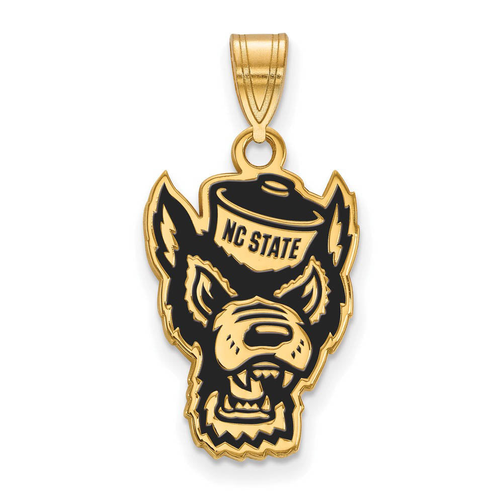 14k Gold Plated Silver NC State Large Enamel Pendant, Item P15586 by The Black Bow Jewelry Co.