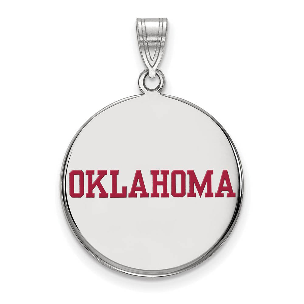 Sterling Silver U. of Oklahoma Large Enamel Disc Pendant, Item P15605 by The Black Bow Jewelry Co.