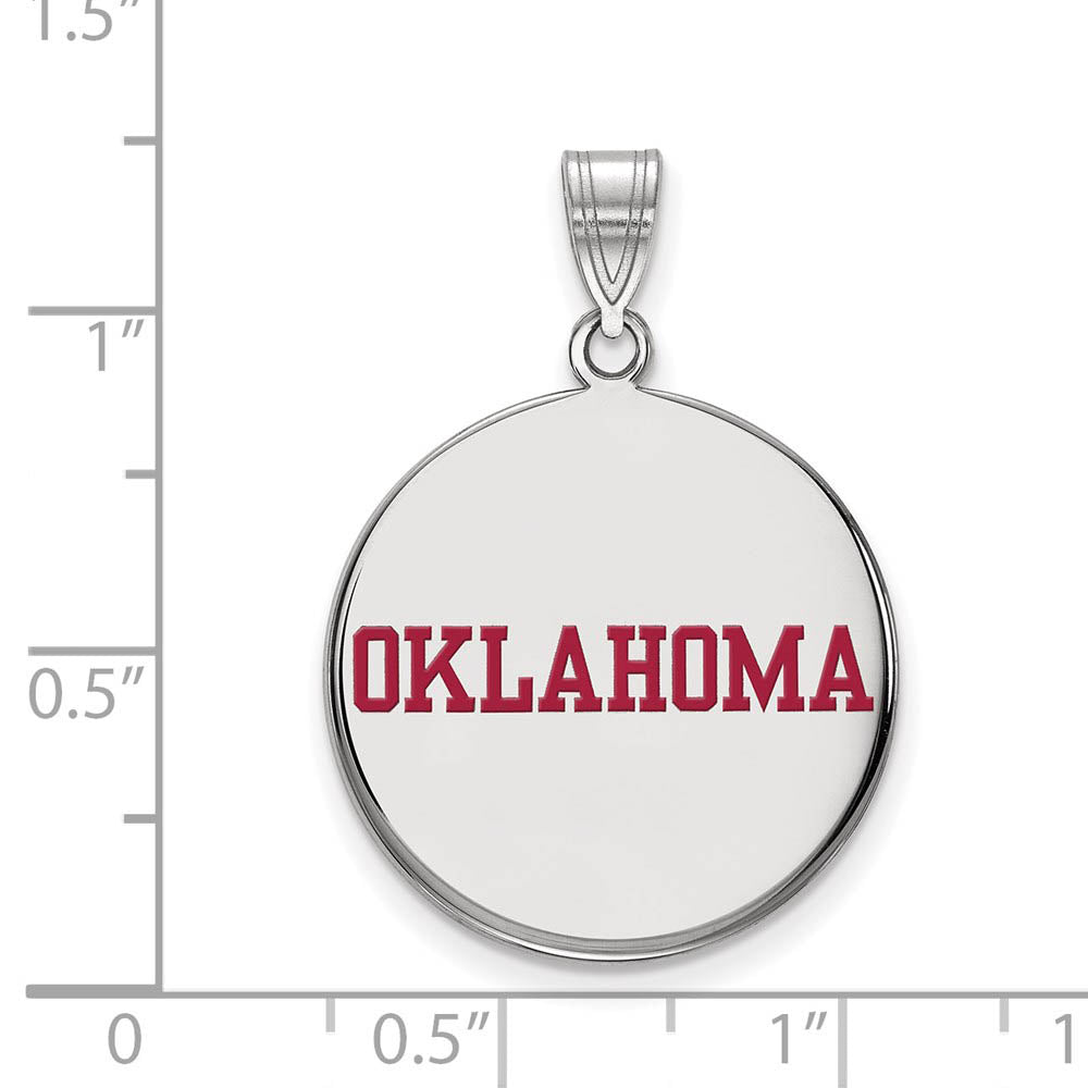 Alternate view of the Sterling Silver U. of Oklahoma Large Enamel Disc Pendant by The Black Bow Jewelry Co.