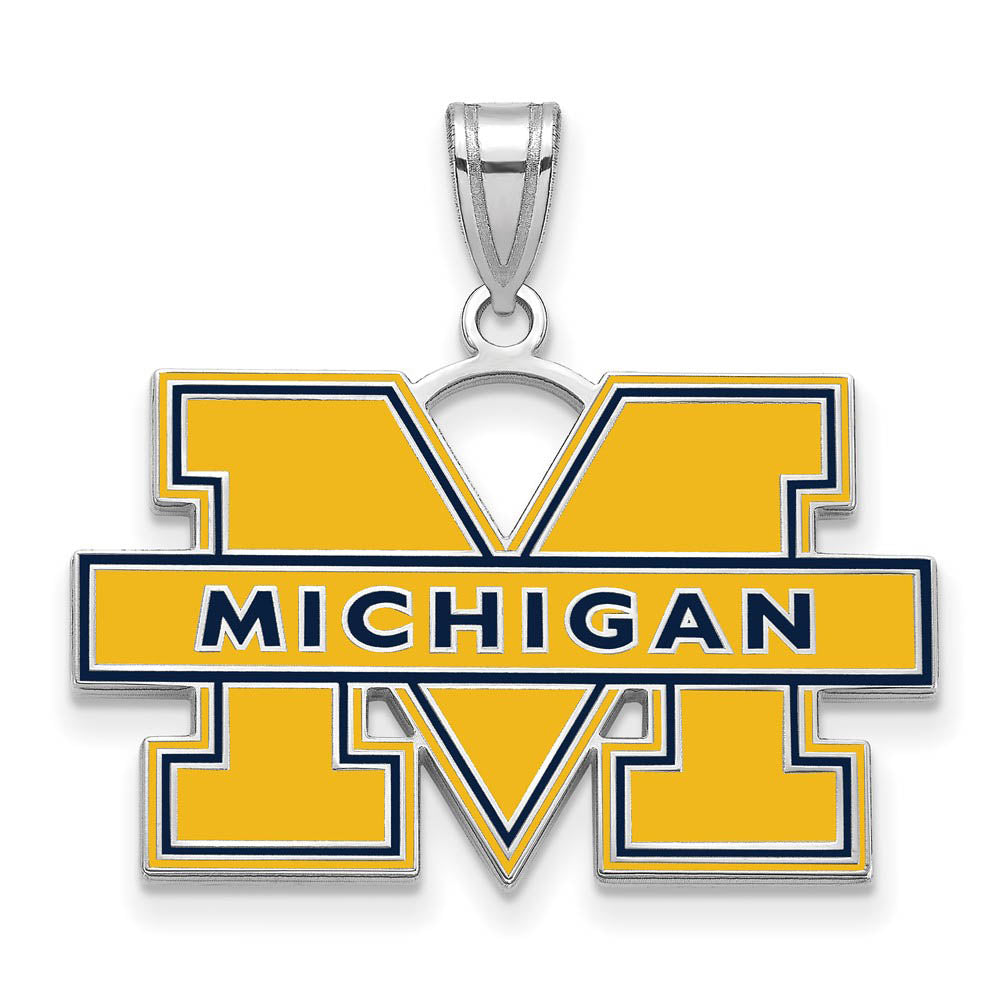 Sterling Silver U. of Michigan LG Blue Enamel 'M' Pendant, Item P15607 by The Black Bow Jewelry Co.