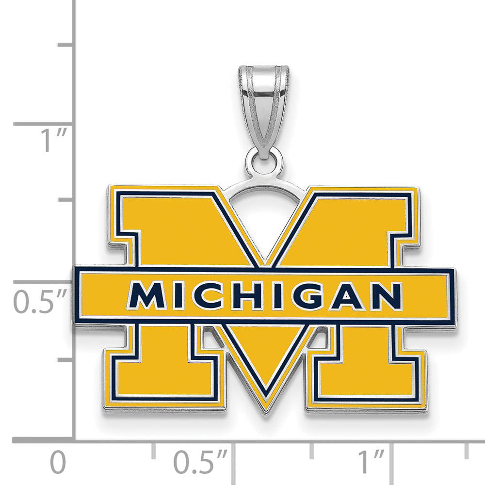 Alternate view of the Sterling Silver U. of Michigan LG Blue Enamel 'M' Pendant by The Black Bow Jewelry Co.