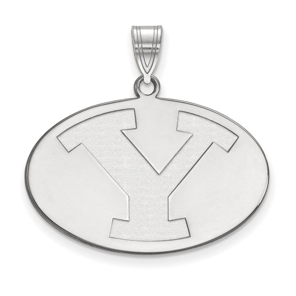 10k White Gold Brigham Young U Large Initial Y Oval Pendant, Item P15659 by The Black Bow Jewelry Co.