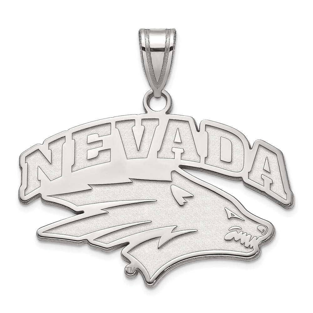 10k White Gold U. of Nevada Large Logo Pendant, Item P15696 by The Black Bow Jewelry Co.