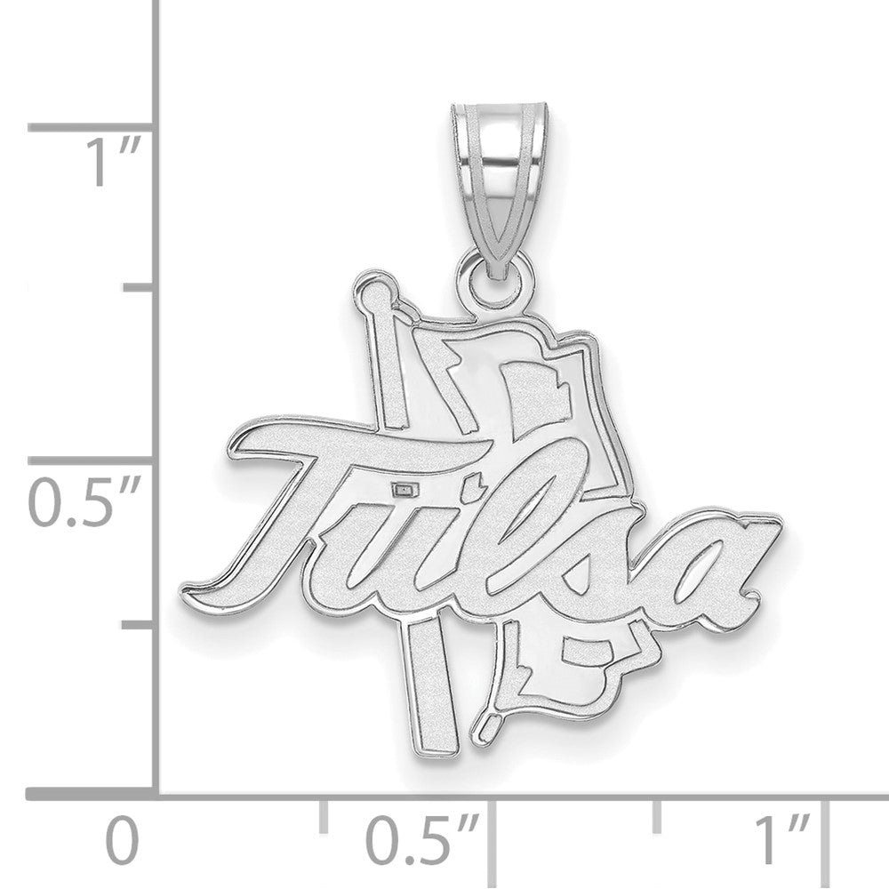 Alternate view of the 10k White Gold The U. of Tulsa Large Script Pendant by The Black Bow Jewelry Co.