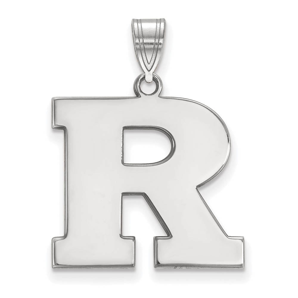 10k White Gold Rutgers Large Initial R Pendant, Item P15720 by The Black Bow Jewelry Co.