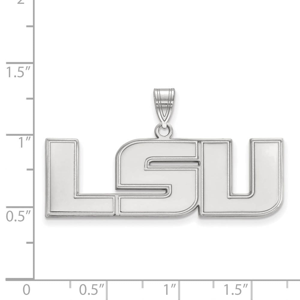 Alternate view of the 10k White Gold Louisiana State Large 'LSU' Pendant by The Black Bow Jewelry Co.