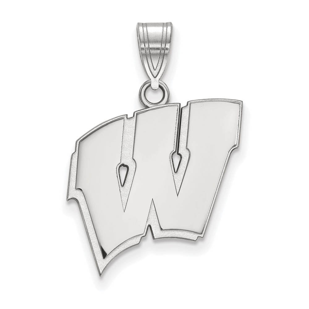10k White Gold U. of Wisconsin Large Initial W Pendant, Item P15816 by The Black Bow Jewelry Co.