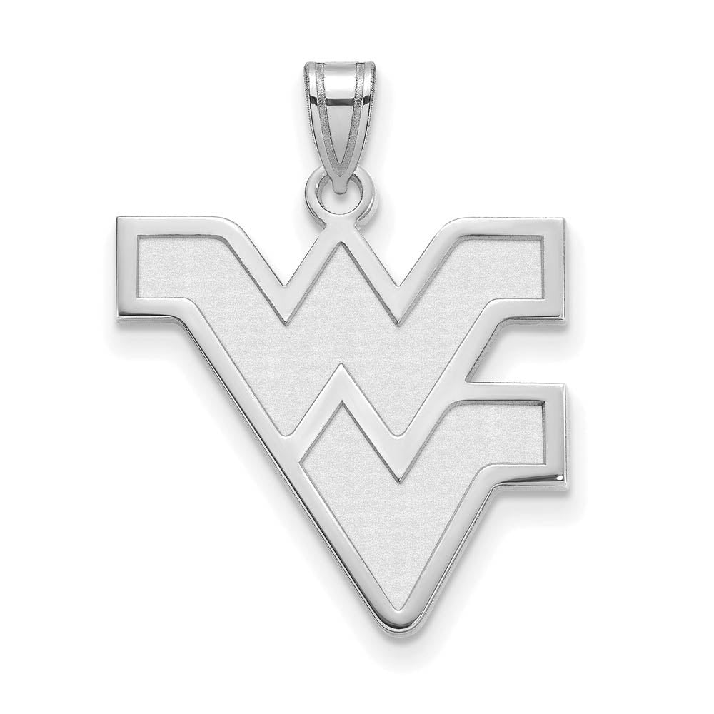 10k White Gold West Virginia U. Large Logo Pendant, Item P15823 by The Black Bow Jewelry Co.