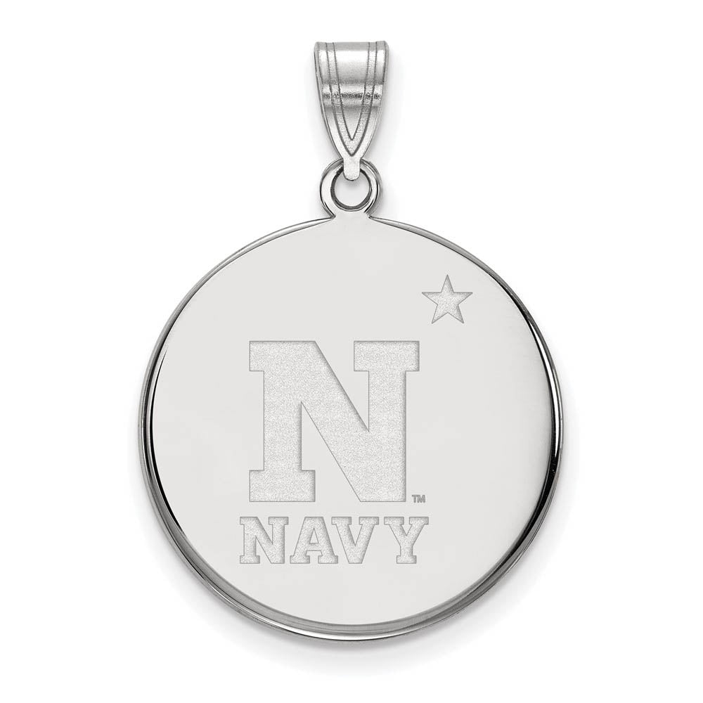 10k White Gold U.S. Naval Academy Large Disc Pendant, Item P15873 by The Black Bow Jewelry Co.