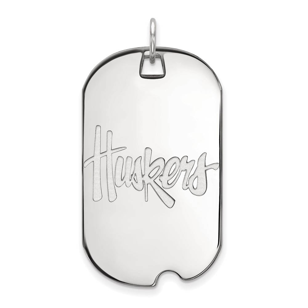 10k White Gold U. of Nebraska Large 'Huskers' Dog Tag Pendant, Item P15876 by The Black Bow Jewelry Co.
