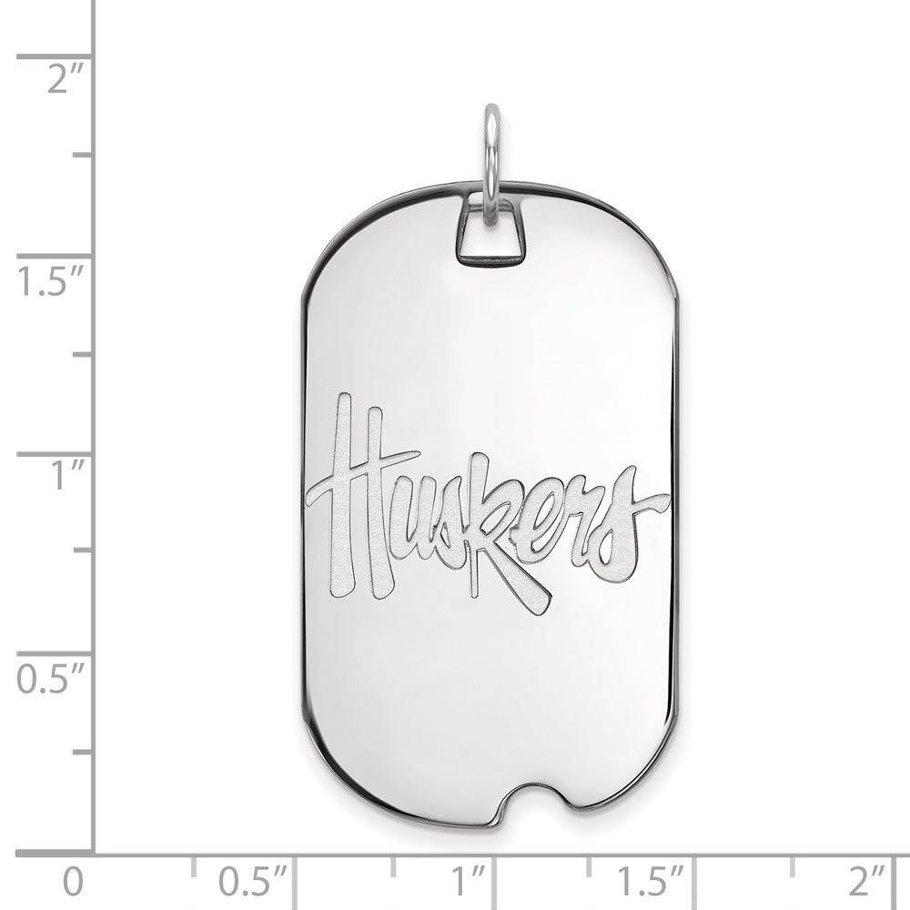 Alternate view of the 10k White Gold U. of Nebraska Large 'Huskers' Dog Tag Pendant by The Black Bow Jewelry Co.