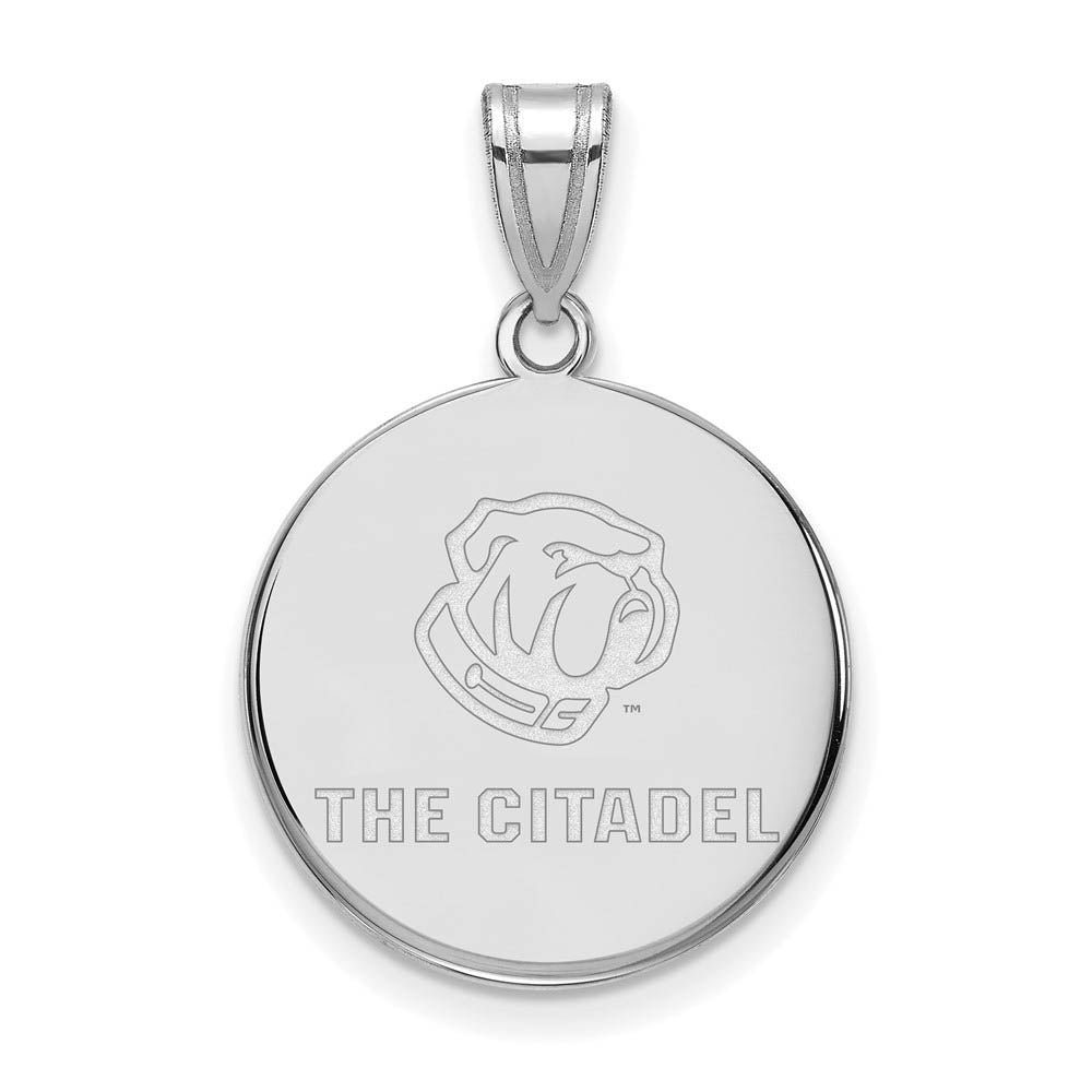 10K White Gold The Citadel Large Bulldogs Disc Pendant, Item P15898 by The Black Bow Jewelry Co.