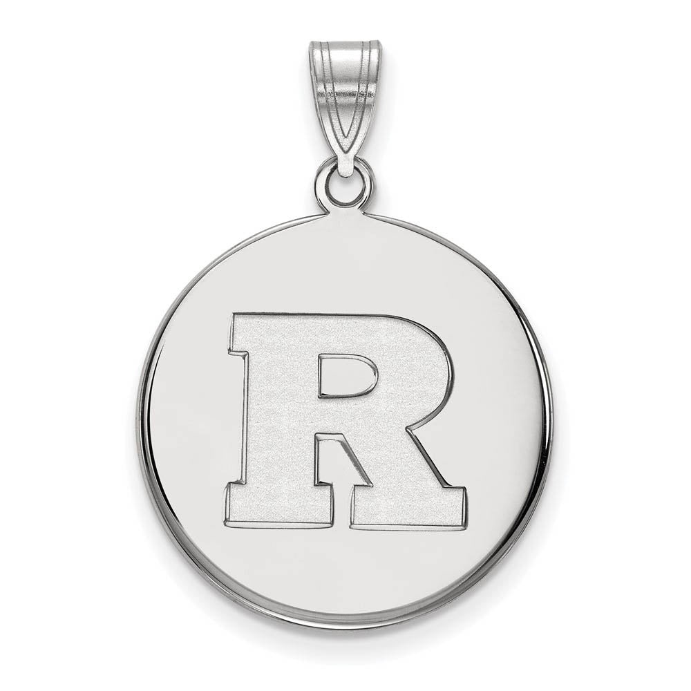 10k White Gold Rutgers Large Initial R Disc Pendant, Item P15903 by The Black Bow Jewelry Co.