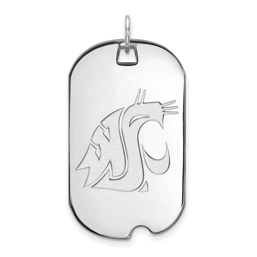 10k White Gold Washington State Large Mascot Dog Tag Pendant, Item P15911 by The Black Bow Jewelry Co.