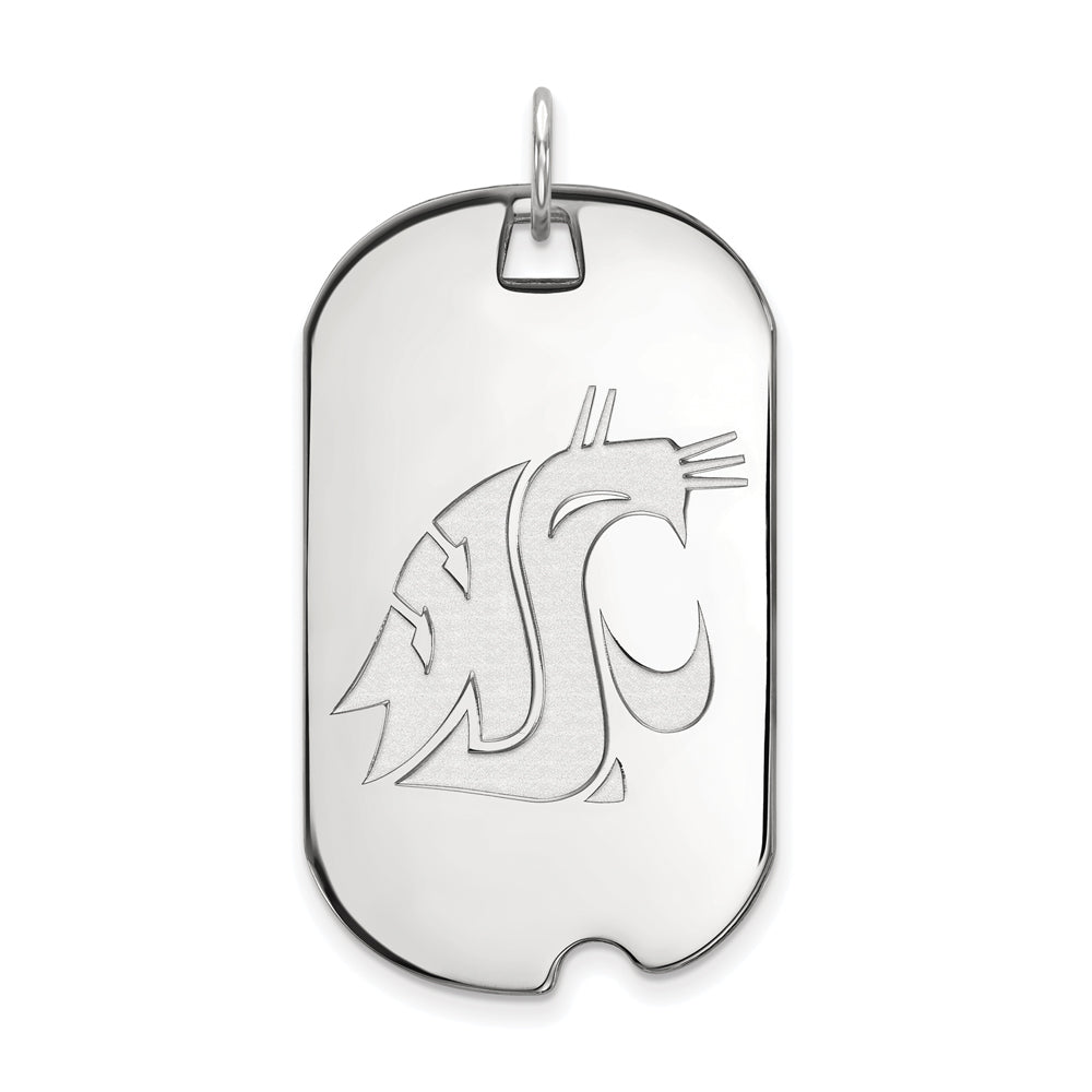 10k White Gold Washington State Large Mascot Dog Tag Pendant, Item P15911 by The Black Bow Jewelry Co.