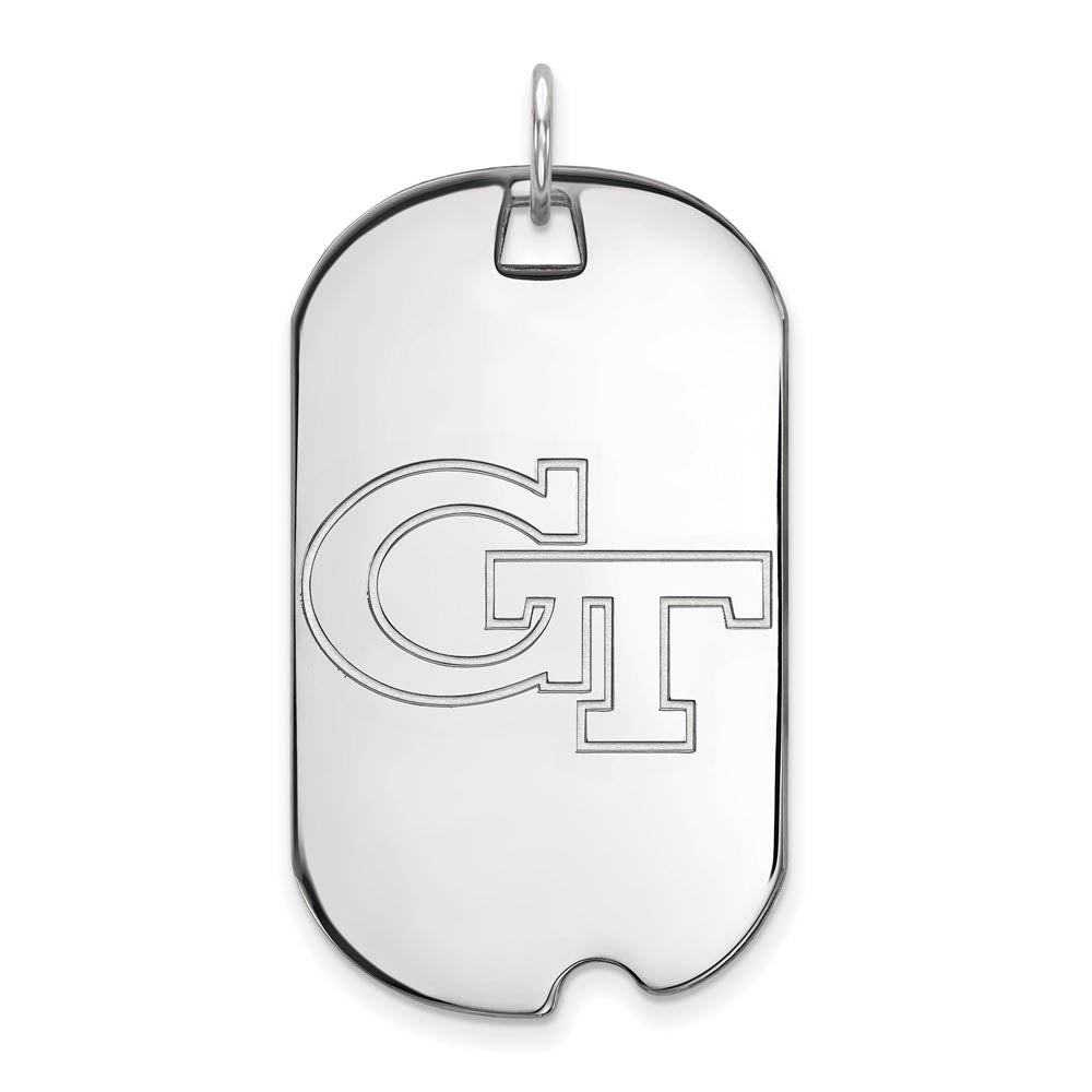 10k White Gold Georgia Technology Large Dog Tag Pendant, Item P15913 by The Black Bow Jewelry Co.