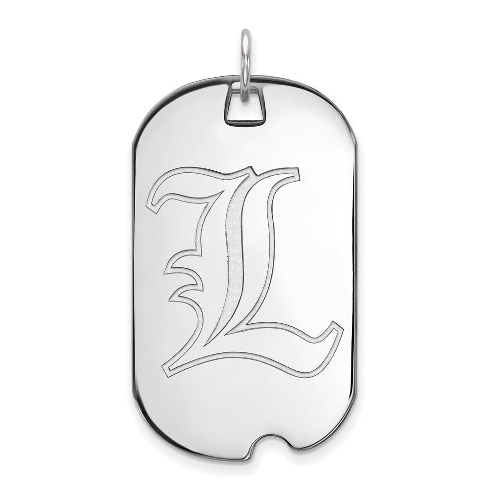 10k White Gold U. of Louisville Large Dog Tag Pendant, Item P15917 by The Black Bow Jewelry Co.