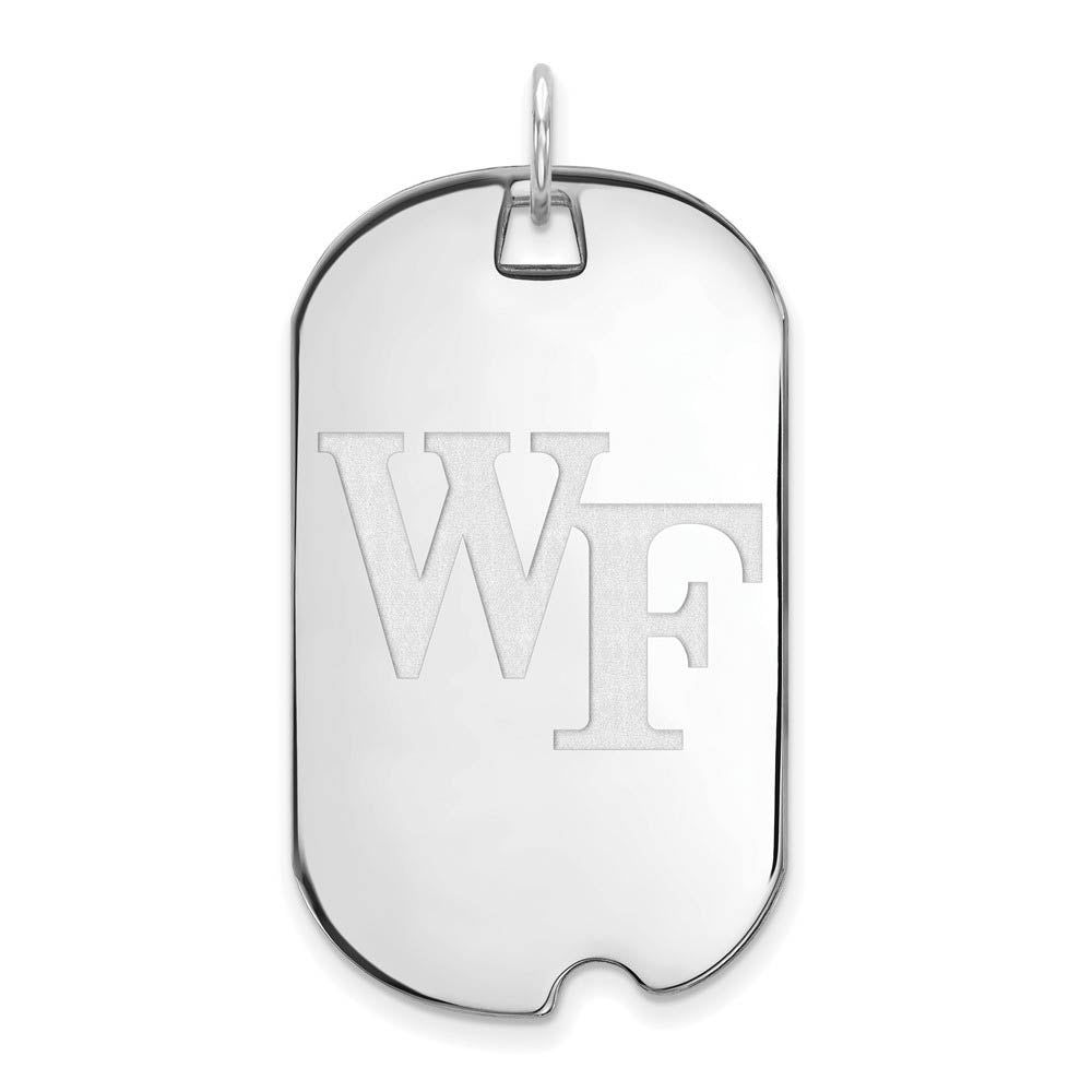 10k White Gold Wake Forest U. Large 'WF' Dog Tag Pendant, Item P15920 by The Black Bow Jewelry Co.