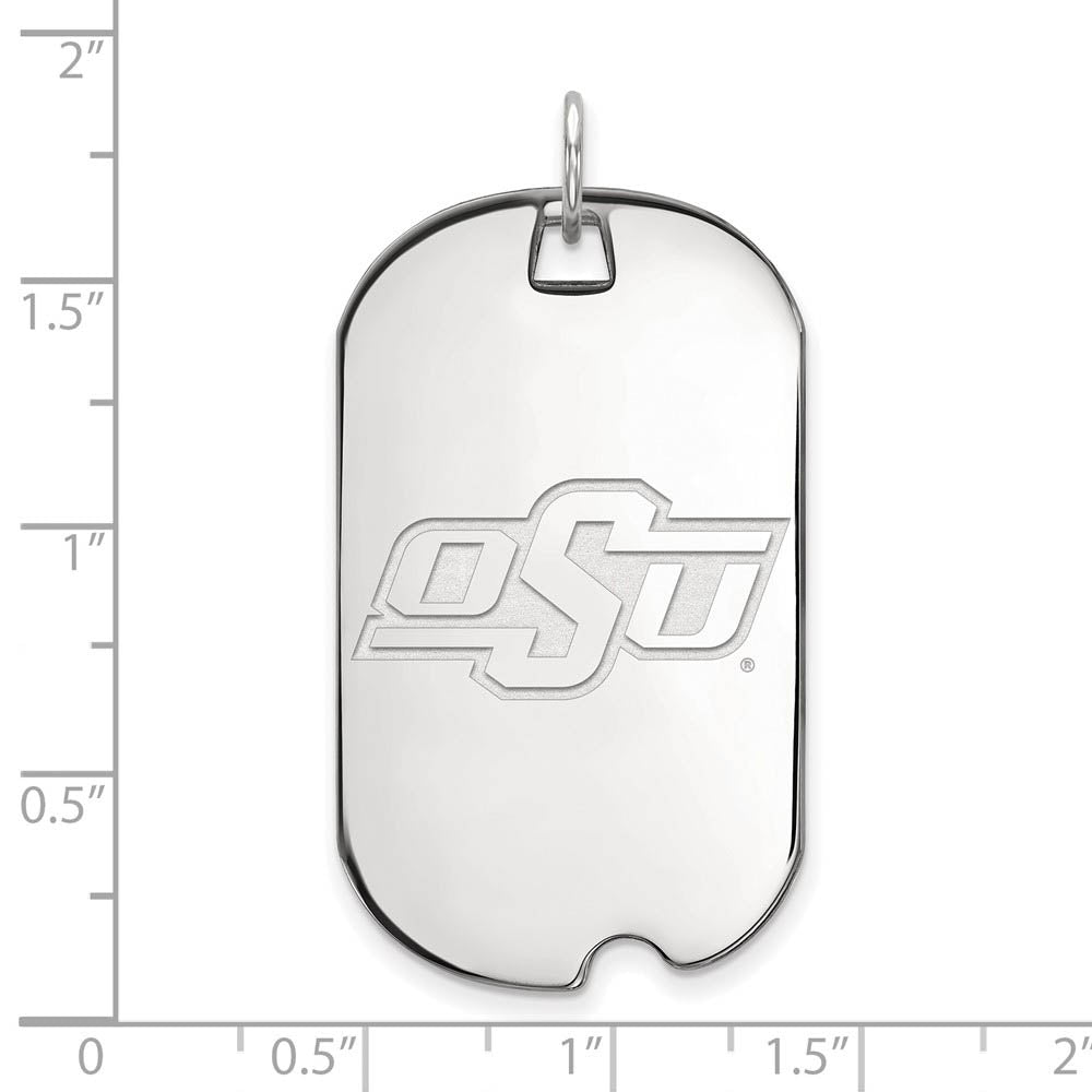 Alternate view of the 10k White Gold Oklahoma State Large Dog Tag Pendant by The Black Bow Jewelry Co.