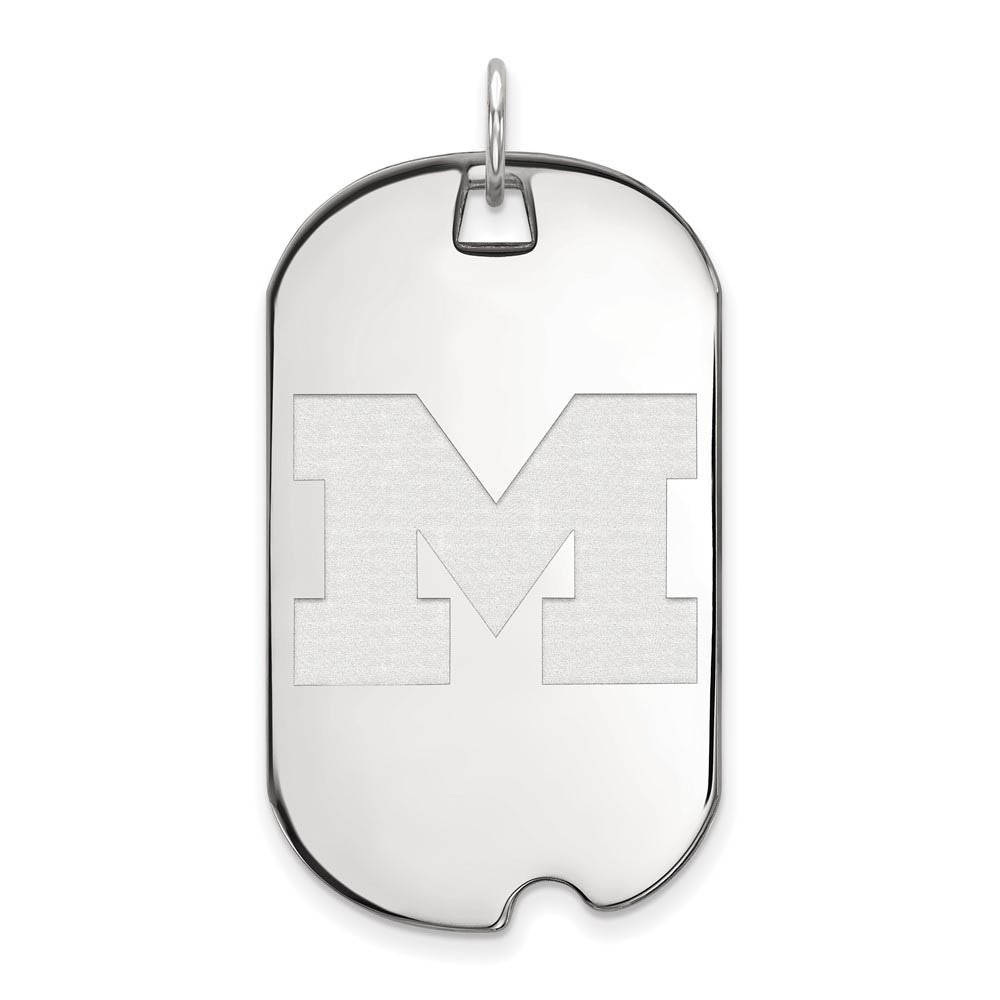 10k White Gold U. of Michigan Large Initial M Dog Tag Pendant, Item P15945 by The Black Bow Jewelry Co.