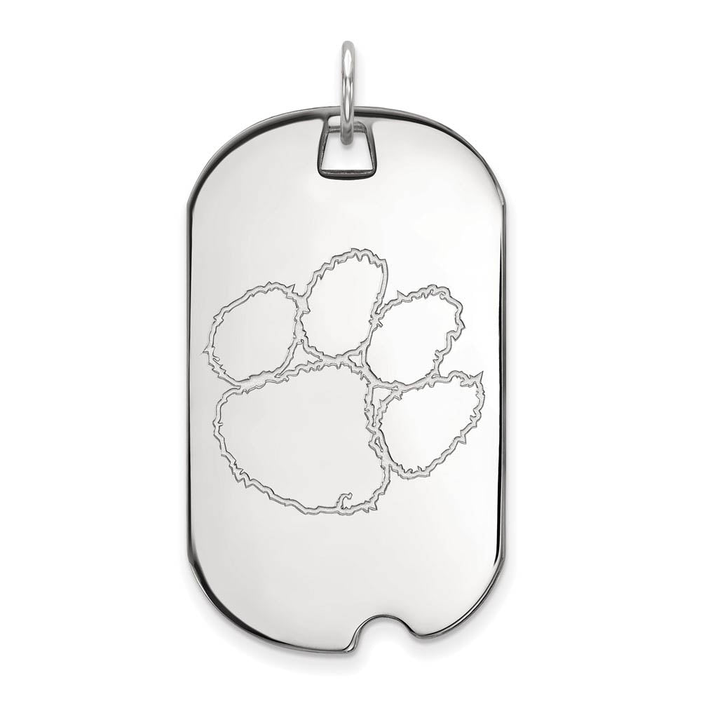 10k White Gold Clemson U Large Dog Tag Pendant, Item P15948 by The Black Bow Jewelry Co.