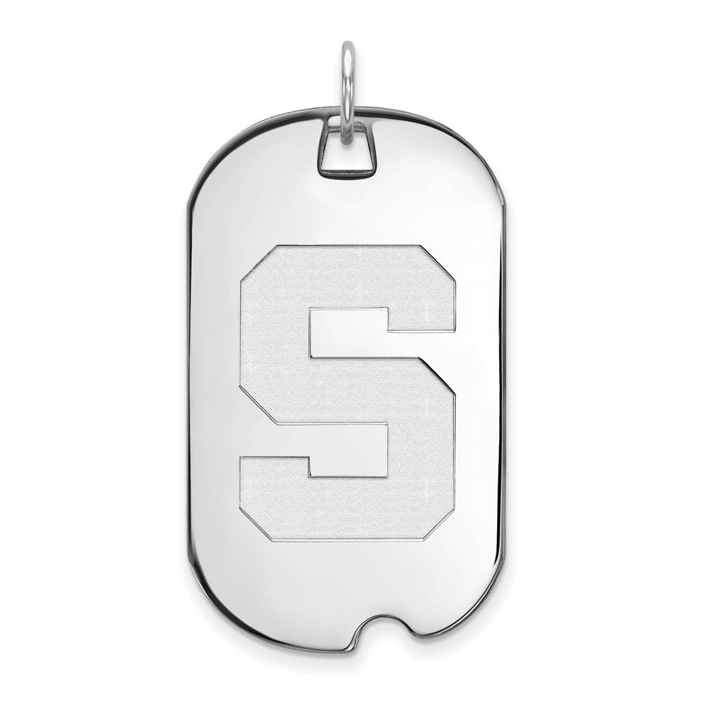10k White Gold Michigan State Large Initial S Dog Tag Pendant, Item P15953 by The Black Bow Jewelry Co.