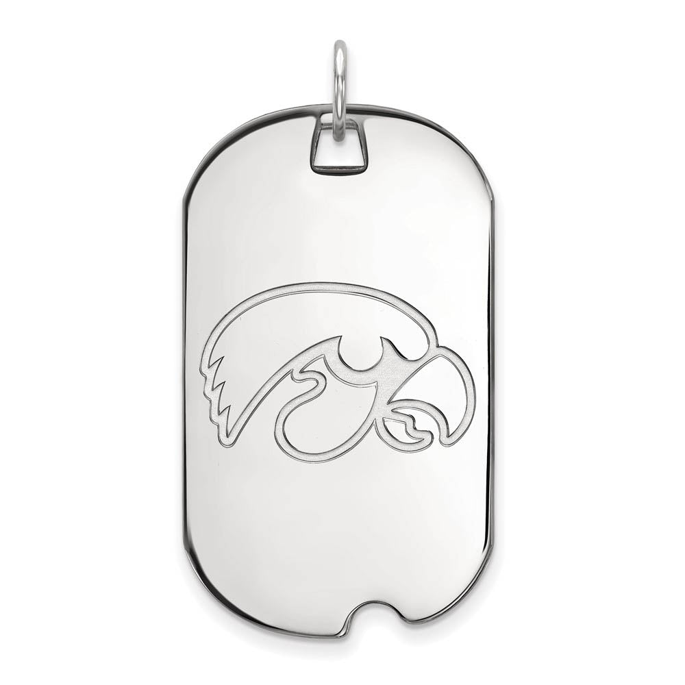 10k White Gold U. of Iowa Large Dog Tag Pendant, Item P15964 by The Black Bow Jewelry Co.