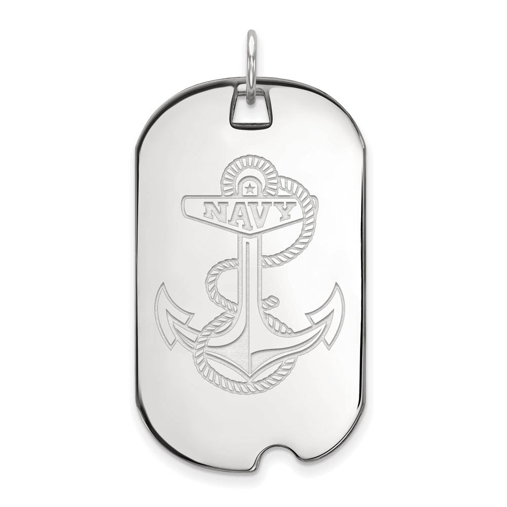 10k White Gold U.S. Naval Academy Large Dog Tag Pendant, Item P15979 by The Black Bow Jewelry Co.